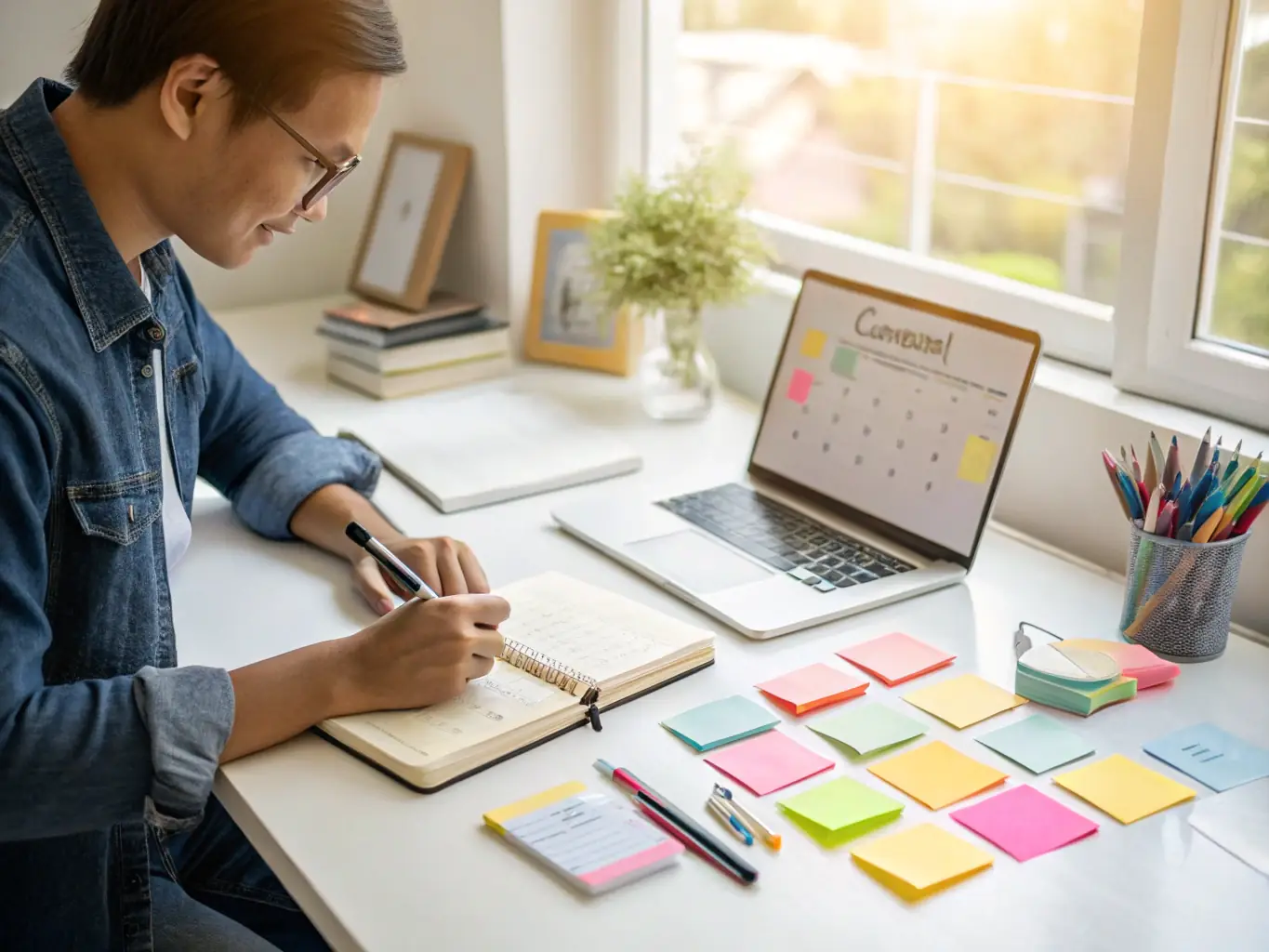 An image of a content calendar, blog posts, and content creation tools, illustrating a well-planned content strategy.