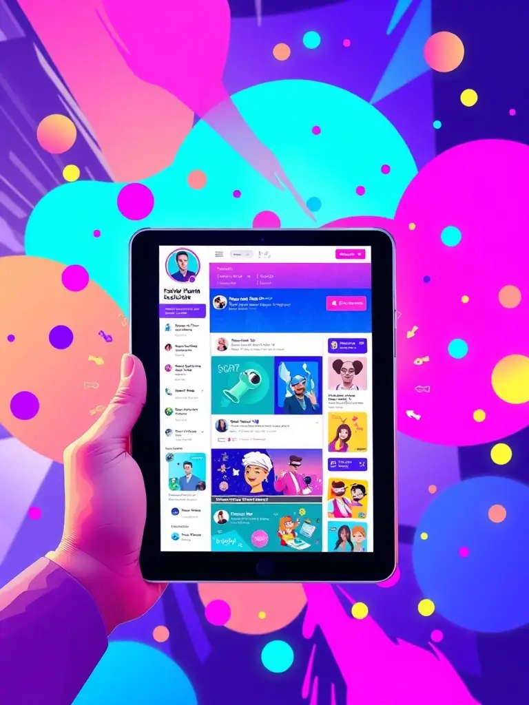 A vibrant social media feed on a tablet, displaying engaging content and interactions, representing Mahfuzur Rahman's social media marketing service.